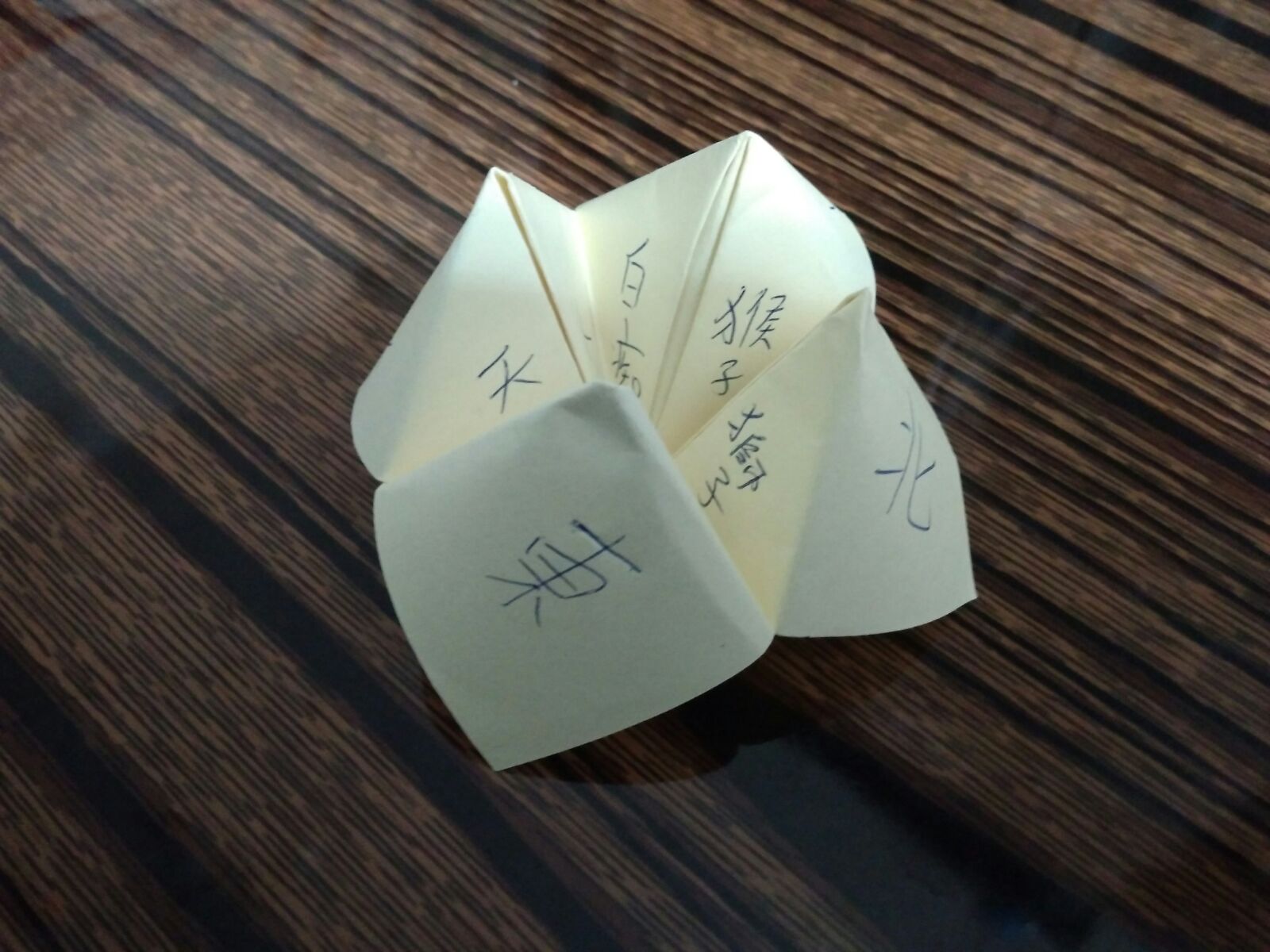 손가락을 넣어 여닫는 동서남북 종이접기 완성품
